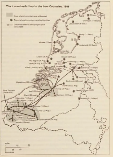 Map of the Iconoclastic Fury in the Low Countries, 1566