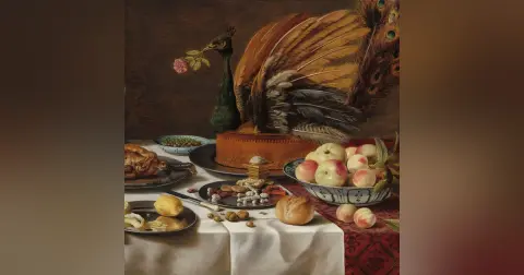 Encore-Still Life with Peacock Pie by Pieter Claesz