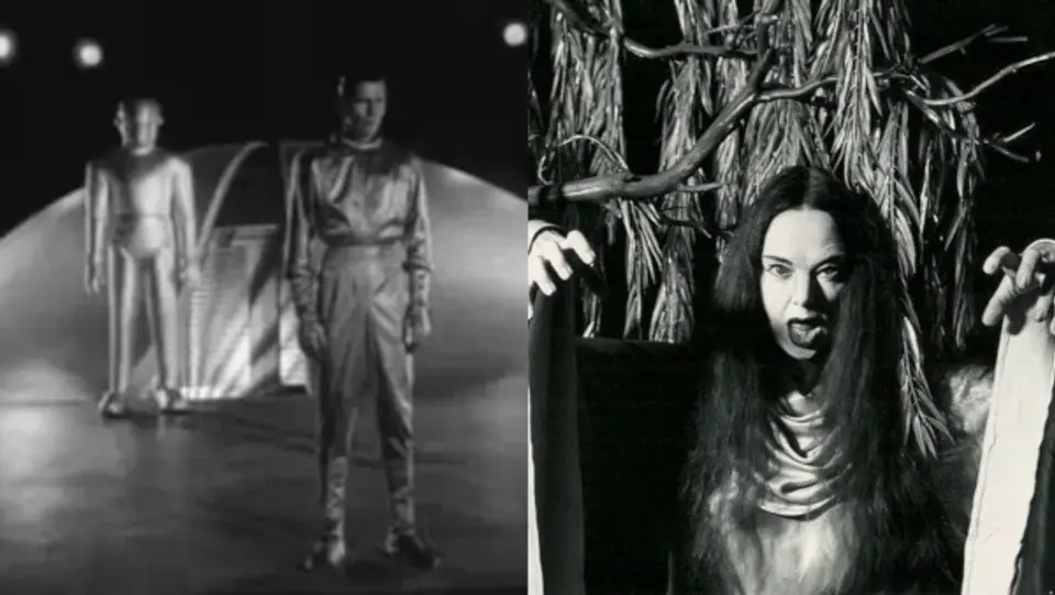 The Day the Earth Stood Still and Mark of the Vampire Left: The Day the Earth Stood Still Right: Carroll Borland recreating Mark of the Vampire for Famous Monsters of Filmland