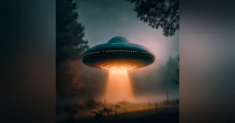 A UFO and Little Green Men in Emilcin