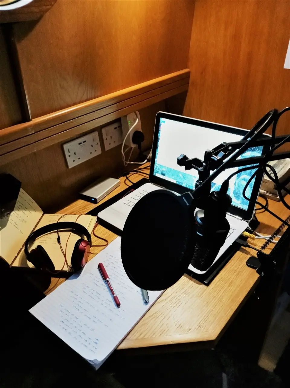 Photograph of the podcast recording set up