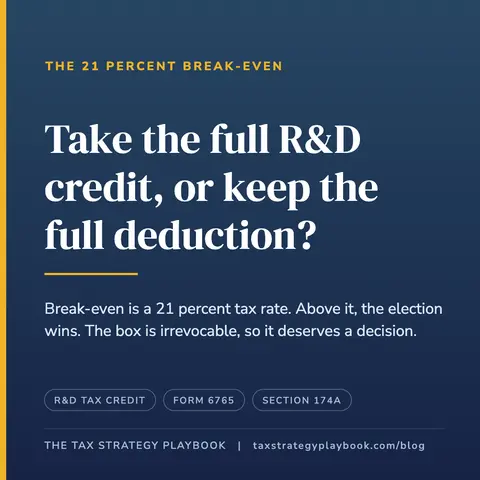 Section 280C Election: Take the Full R&D Credit, or Keep the Full Deduction?