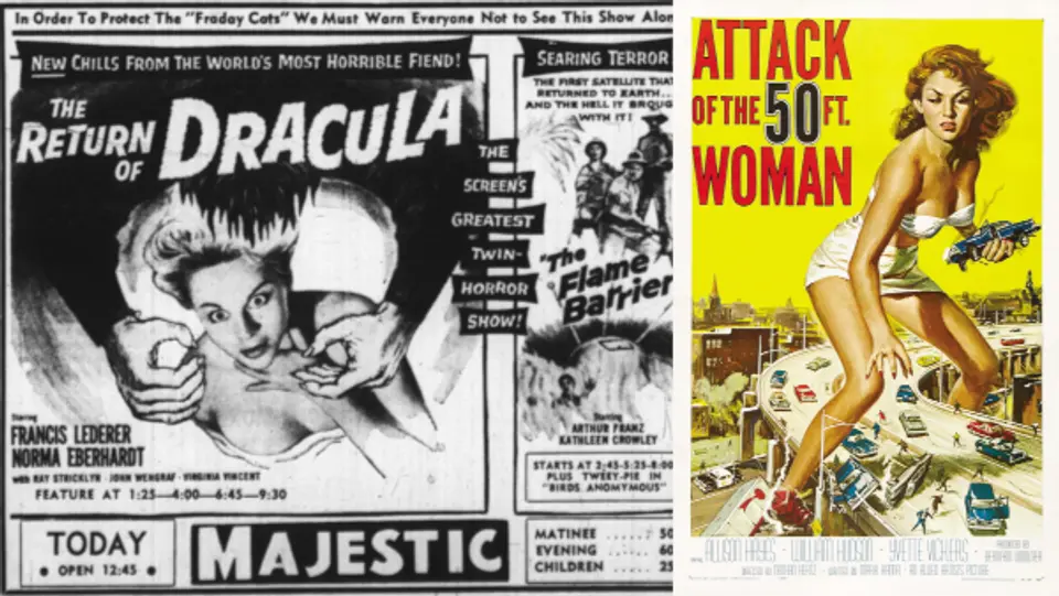 Posters for The Return of Dracula and Attack of the 50 ft Woman Left: ad for The Return of Dracula. Right: poster for Attack of the 50 ft Woman