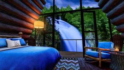 Sleep to Waterfall Sounds in Luxury Forest Cabin