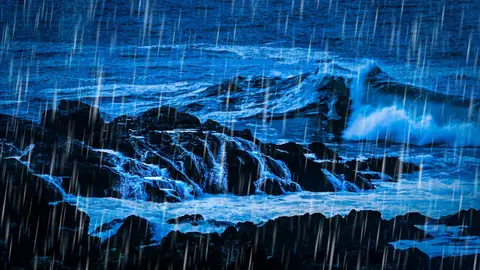Heavy Rain & HUGE Ocean Waves | Ocean & Rain Sounds for Sleeping