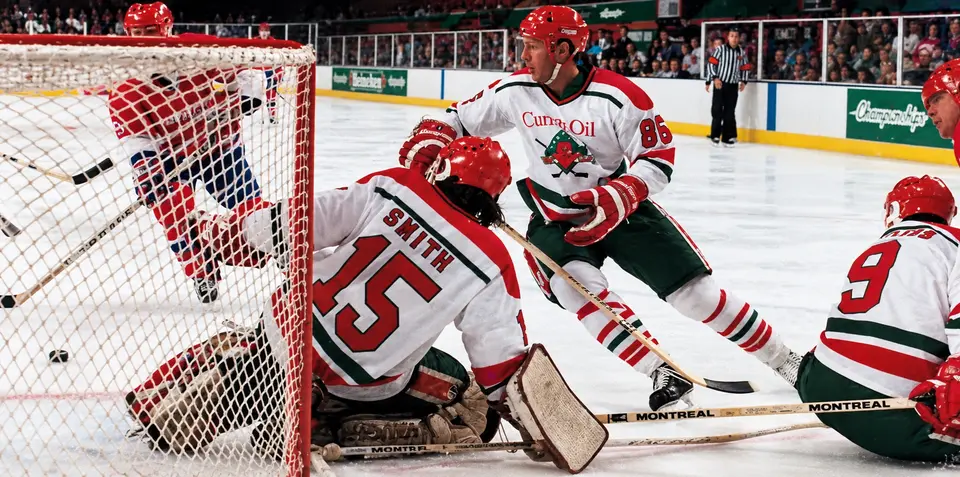 Cardiff Devils v Murrayfield Racers – Wembley 1990 Final Action Cardiff Devils attack the Murrayfield Racers goal during the 1990 Heineken Championship Final at Wembley Arena