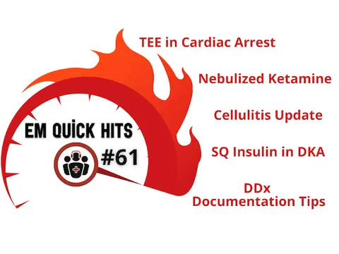 EM Quick Hits 61 TEE in Cardiac Arrest, Nebulized Ketamine, Cellulitis Update, SQ Insulin for DKA, Medicolegal DDx Documentation Tips