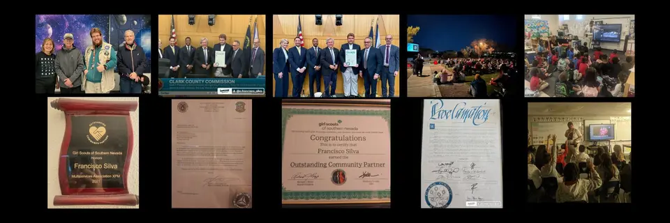 Photo Colllage #2 with Francisco Silva Assorted shots of Francisco at local astronomy and education events, and receving awards and recognition