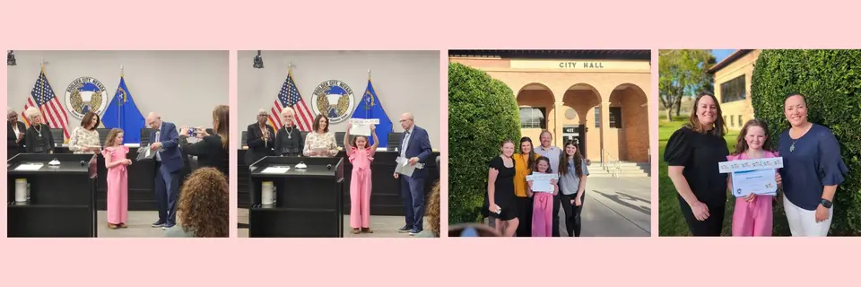 Four images: Maddie Hensala - Winner of 'I Voted" Sticker Contest