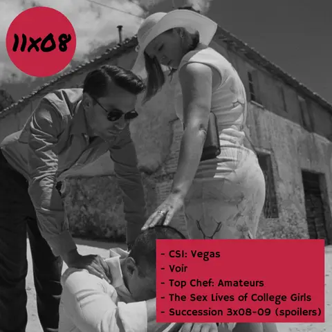 s11e08: Un pijama cómodo (CSI: Vegas, Voir, The Sex Lives of College Girls y Succession 3×08 y 3×09)