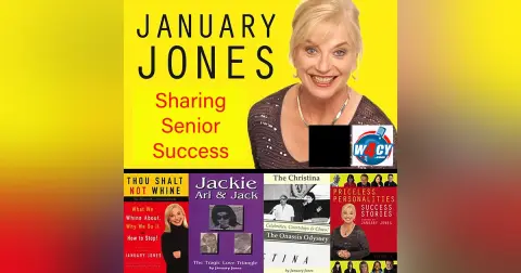 January Jones sharing Senior Humor with Modern Day Erma Bombeck with Brenda Prater Sellers