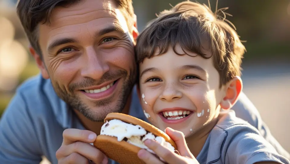 dad and son eating ice cream sandwiches.jpg dad and son eating ice cream sandwiches