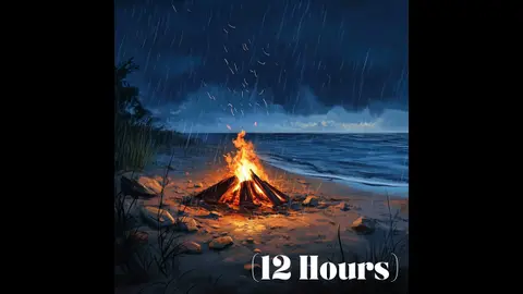 Beach Campfire in the Rain for Sleep 🔥 Crackling Fire & Ocean Waves | Sleep Sound (12 Hours)