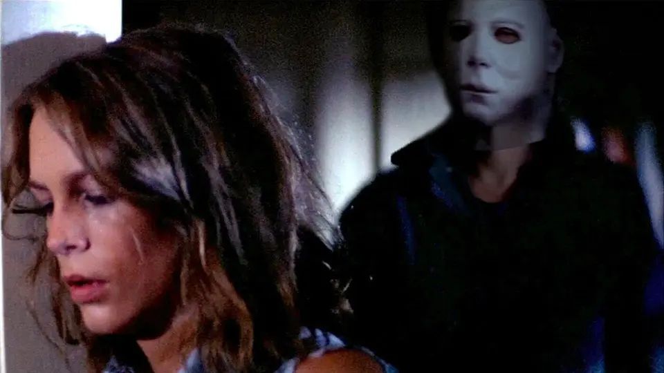Michael Myers stalks Laurie Strode in Halloween (1978)