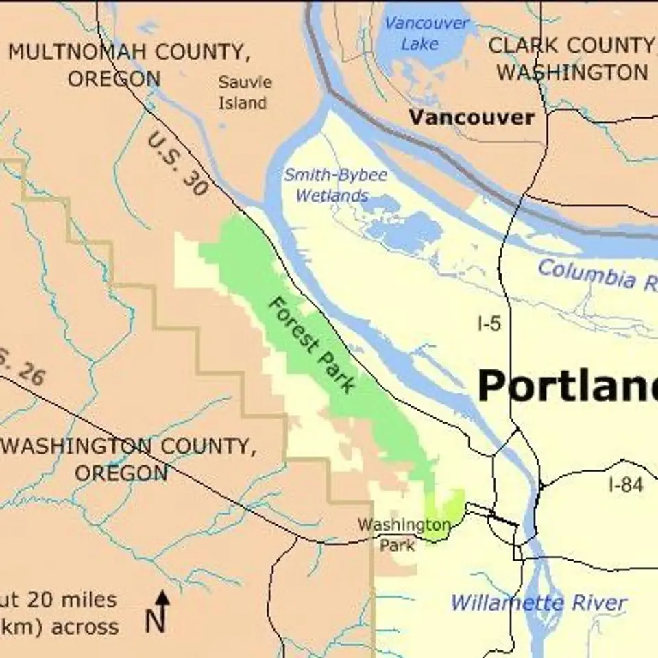 PDX Map Map of the city of Portland, Oregon showing Forest Park & surrounding PDX metro area