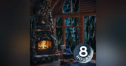 Fireplace & Rain Sounds for Sleeping in Cozy Cabin | 8 Hours